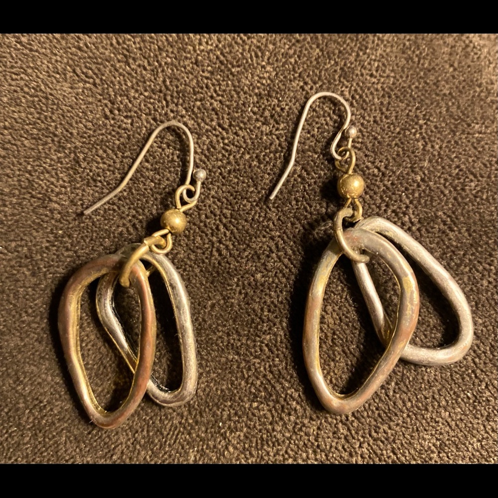 Two-tone dangling French hook earrings